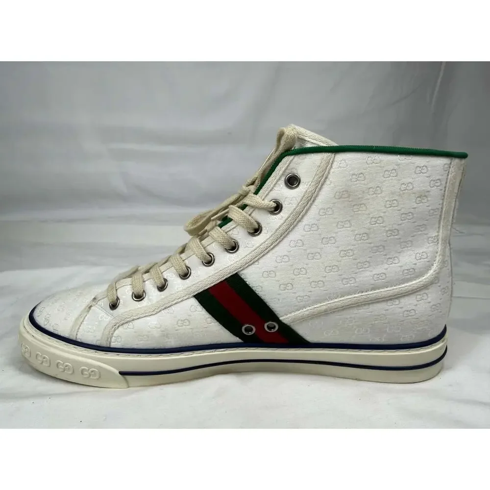 Men's Size 11.5 Gucci Tennis 1977 White GG Canvas Web Hight Top SPB-JB 366629
